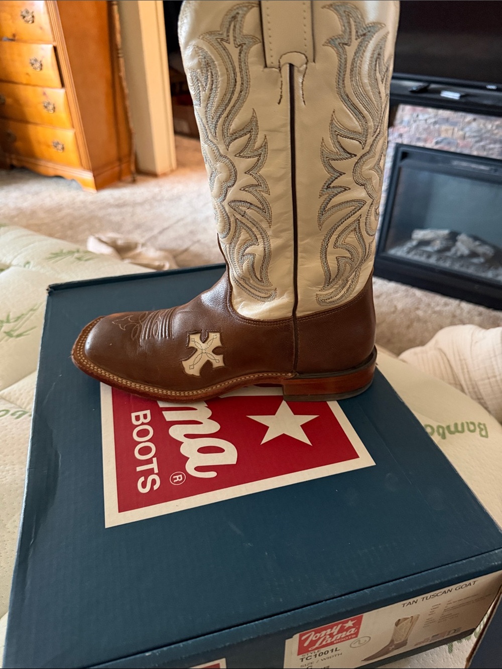 Tony Lama Brown Foot Cream Shaft Western Cowboy Boots